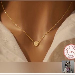 NECKLACE CZ PAVE 925 STERLING SILVER GOLD DISC  16”